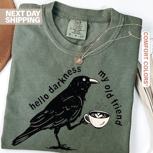 Raven Crow Coffee Shirt Halloween Shirt T-Shirt Fall Tee Tshirts Women's Men's Oversized Comfort Colors® Gift for Coffee Lover, Unisex Shirt