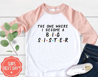 The One Where I Become a Big Sister Shirt, Girl Toddler Baby Shirt, Baby Announcement, Baby Reveal, Pregnancy Announcement for Big Sister
