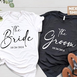 Bride and Groom Shirts, Custom Honeymoon Shirts, Gift for Bride and Groom, The Bride The Groom Est. Shirts, Mr and Mrs Husband and Wife Tees