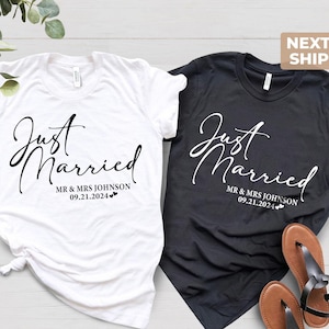 Just Married T-Shirt, Personalized Husband and Wife Couples Honeymoon T-Shirt, Finally Matching Wedding Tee, Mr and Mrs Any Name Any Date