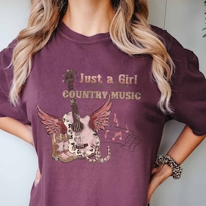 Comfort Colors® Just A Girl Who Loves Country Music TShirt, Country Music Tee, Western Shirt, Retro Country Music Shirt, Cowgirl Tee for Her