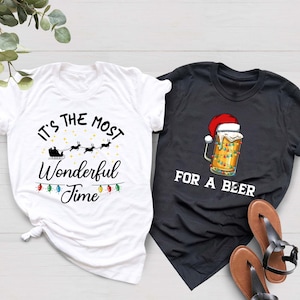 Christmas Couples Shirts, It&#39;s the Most Wonderful Time For a Beer Tee, Couples Holiday Tee, Matching Christmas Shirts, Couple Christmas Tees