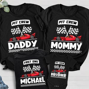 Fast One Pit Crew Birthday Shirt, Car Race Birthday Tee, Birthday Boy Shirt, Family First Birthday Party Shirts, Fast One 1st Birthday Shirt image 1