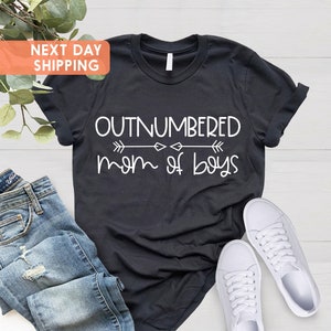 Outnumbered Mom Of Boys Womens T-Shirt, Funny Boy Mama Shirt, Mother's Day Gift Shirt, Gifts For Mother, Mommy Shirt