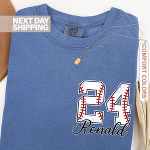 Custom Baseball Pocket Shirt, Baseball Comfort Colors®, Personalized Baseball Number Shirt, Baseball Gift, Baseball Fan Tee, Sports Mom Tee