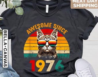 1976 Retro Cool Cat Shirt, 50th Birthday Shirt, 50th Birthday Gift For Women, Awesome Since 1976 Shirt, Retro 1976 Shirt, 1976 Shirt