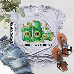 St Patrick&#39;s Day T-Shirt, Drink Drank Drunk, Funny Irish Tee, Shamrock Tee, Graphic T-Shirt, Pub Crawl Shirt, Drinking Shirt, Green Beer Tee