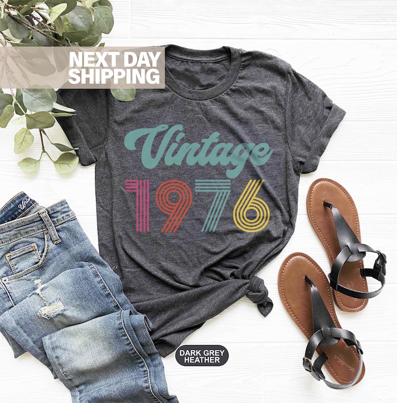 Vintage 1976 Birthday T-Shirt, 50th Birthday Shirt, Vintage 50th Birthday Gift Shirt For Women, 50th Birthday Gift For Men, Born In 1976 Tee Dark Grey Heather
