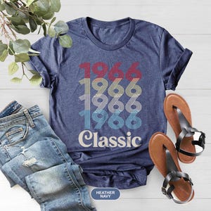 Classic 1966 Birthday T-Shirt, 60th Birthday Shirt, Vintage 60th Birthday Gift Shirt For Women, 60th Birthday Gift For Men, Retro 1966 Shirt Heather Navy