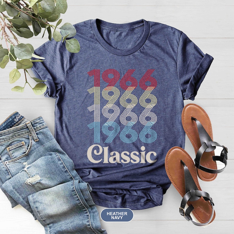 Classic 1966 Birthday T-Shirt, 60th Birthday Shirt, Vintage 60th Birthday Gift Shirt For Women, 60th Birthday Gift For Men, Retro 1966 Shirt Heather Navy