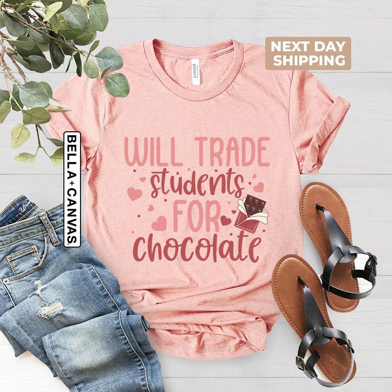 Will Trade Students for Chocolate Shirt, Teacher Valentine Shirt, Valentines Day Shirt, Valentines Day Gift, Cute Valentines Day Teacher Tee image 4
