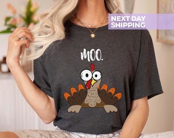 Funny Thanksgiving Shirt For Women and Men, Funny Turkey Moo Unisex Shirt, Fake Cow Tee, Thankful Farmer Tee, Farmer Gift, Thanksgiving Gift