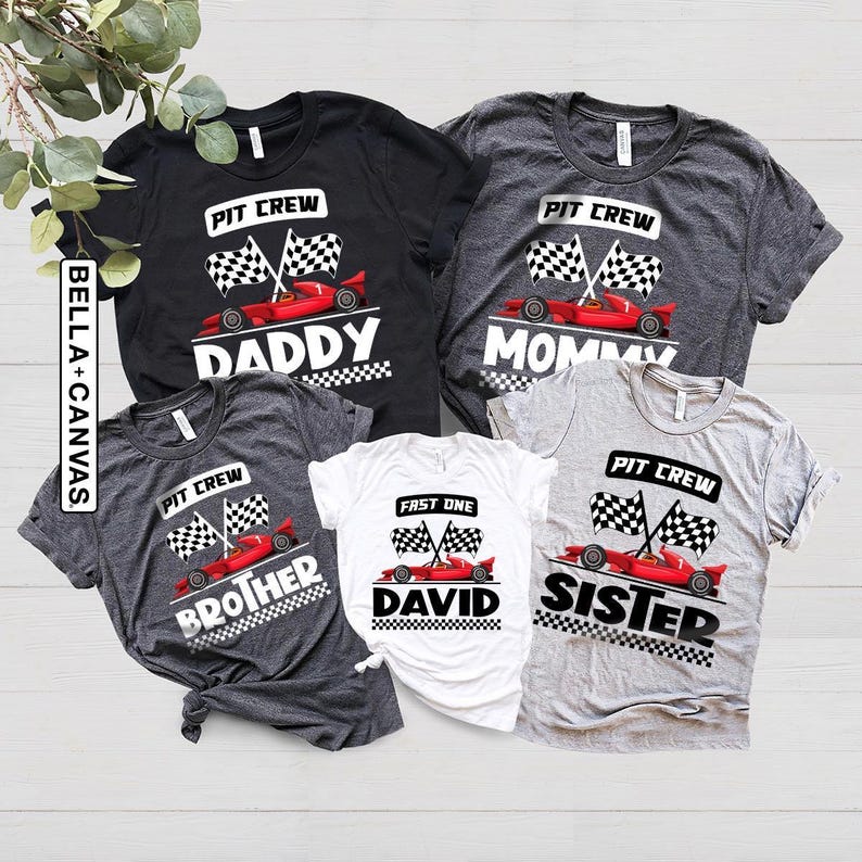 Fast One Pit Crew Birthday Shirt, Car Race Birthday Tee, Birthday Boy Shirt, Family First Birthday Party Shirts, Fast One 1st Birthday Shirt image 2