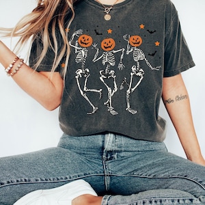 Skeleton Shirt, Halloween Party, Cute Fall Shirt, Dancing Skeletons, Spooky Season Shirt, Skeleton Pumpkin, Halloween Shirt, Pumpkin Shirt