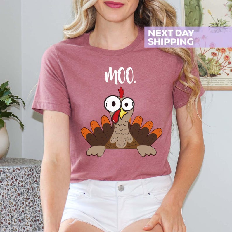 Funny Thanksgiving Shirt For Women and Men, Funny Turkey Moo Unisex Shirt, Fake Cow Tee, Thankful Farmer Tee, Farmer Gift, Thanksgiving Gift 画像 5
