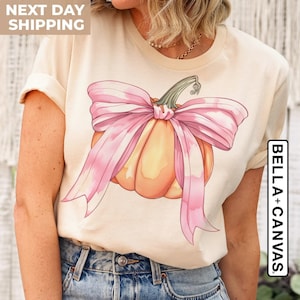 Halloween Shirt, Coquette Halloween, Pumpkin Shirt, Retro Halloween Tee, Fall Shirt, Pink Bow Shirt, Vintage Halloween TShirt, Gift For Her image 1