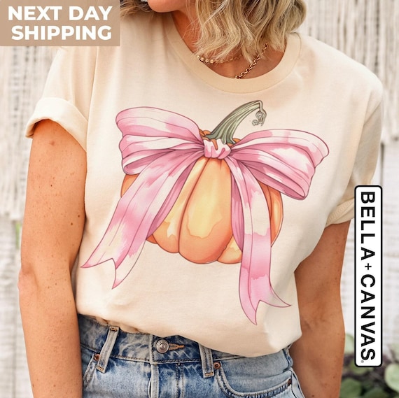 Halloween Shirt, Coquette Halloween, Pumpkin Shirt, Retro Halloween Tee, Fall Shirt, Pink  Bow Shirt, Vintage Halloween TShirt, Gift For Her