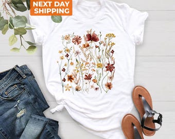 Vintage Cottagecore Shirt, Goblincore Shirt, Boho Wildflowers Shirt, Womens Shirt, Botanical Shirt, Garden Lover Gift, Aesthetic Green Tee