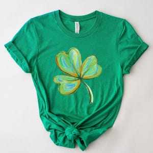 Cute St Patrick&#39;s Four Leaf Clover Shirt, Watercolor St Patricks T-Shirt, Lucky Shamrock Shirt Woman, St Patrick&#39;s Day, Gift For St Patricks