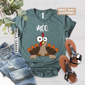 Funny Thanksgiving Shirt For Women and Men, Funny Turkey Moo Unisex Shirt, Fake Cow Tee, Thankful Farmer Tee, Farmer Gift, Thanksgiving Gift 画像 2