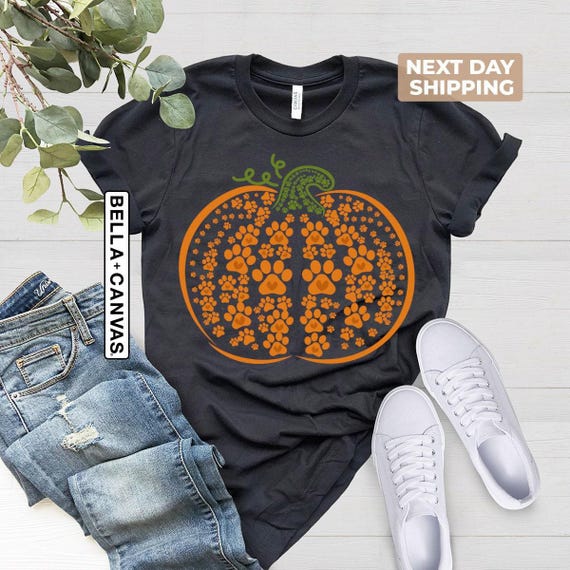 Paw Pumpkin Shirt, Paw Print Shirt, Pumpkin Dog Shirt, Dog Halloween Shirt, Retro Pumpkin, Halloween Shirt, Thanksgiving Shirt, Gift For Her