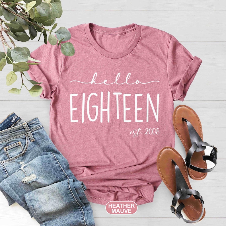 Hello Eighteen T-Shirt, Est 2008 Tee, 18th Birthday Shirt, Teenager Gifts, Turning 18 Birthday Gift, 18th Birthday Party, 2008 Hello Shirt image 3