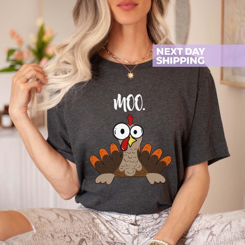 Funny Thanksgiving Shirt For Women and Men, Funny Turkey Moo Unisex Shirt, Fake Cow Tee, Thankful Farmer Tee, Farmer Gift, Thanksgiving Gift 画像 1