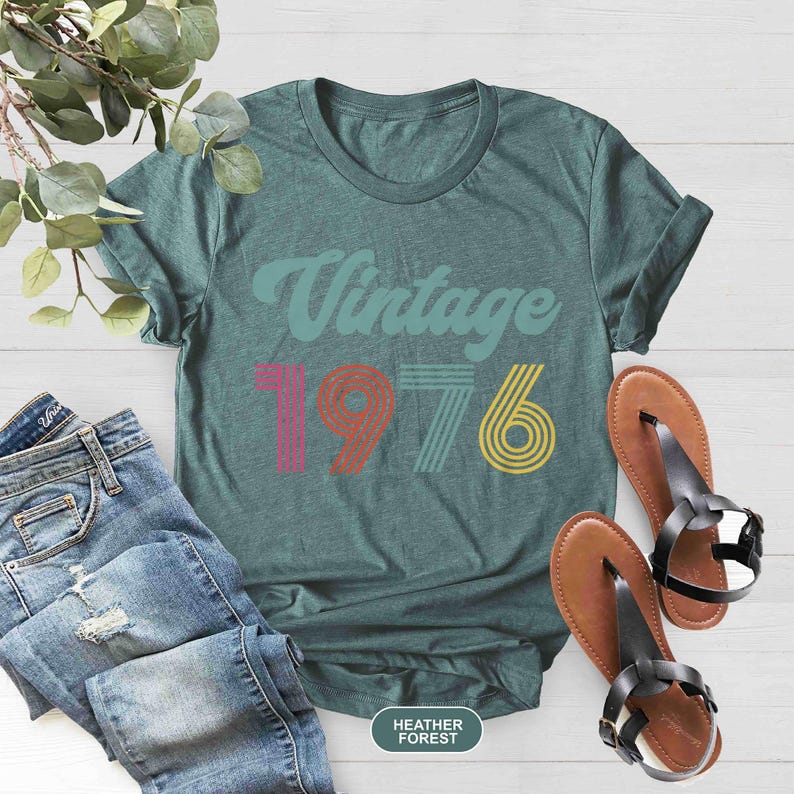 Vintage 1976 Birthday T-Shirt, 50th Birthday Shirt, Vintage 50th Birthday Gift Shirt For Women, 50th Birthday Gift For Men, Born In 1976 Tee Heather Forest