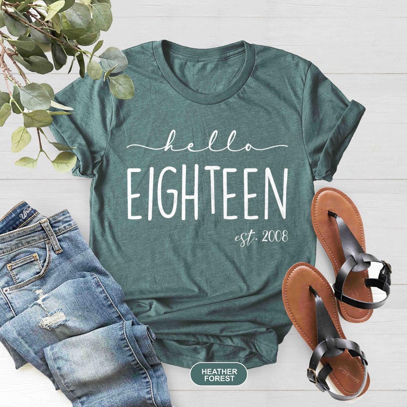 Hello Eighteen T-Shirt, Est 2008 Tee, 18th Birthday Shirt, Teenager Gifts, Turning 18 Birthday Gift, 18th Birthday Party, 2008 Hello Shirt image 2