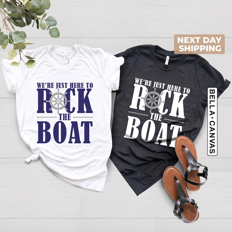 We're Just Here to Rock the Boat Shirt, Matching Group Cruise Tee, Family Cruise Shirts, Cruise Trip T-shirt, Vacation Shirt For a Group image 1