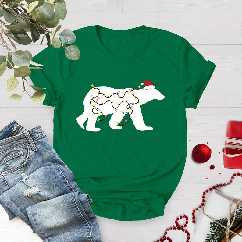 Christmas Polar Bear Lights Shirt, Christmas Gift Shirt, Christmas Gift For Her,Christmas Family Tee, Christmas Shirt, Funny Christmas Shirt image 1