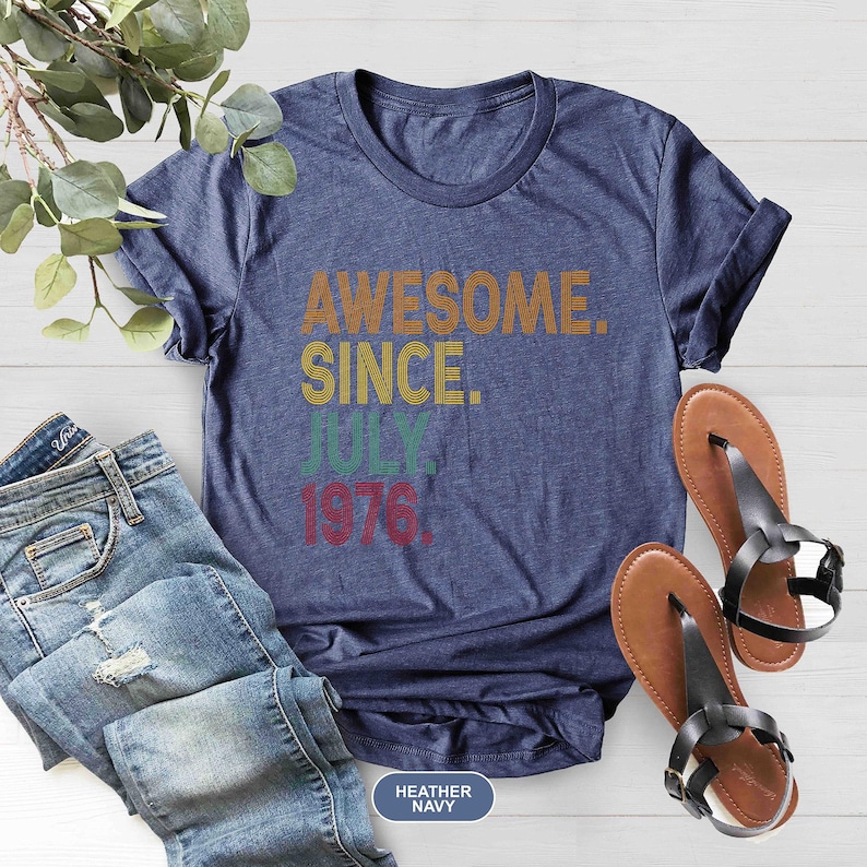 Awesome Since 1976 Shirt, 50th Birthday Gift, 50th Birthday idea, Personalized Birthday Gift for Him, 50th Birthday Shirt, Birthday T-Shirt Heather Navy