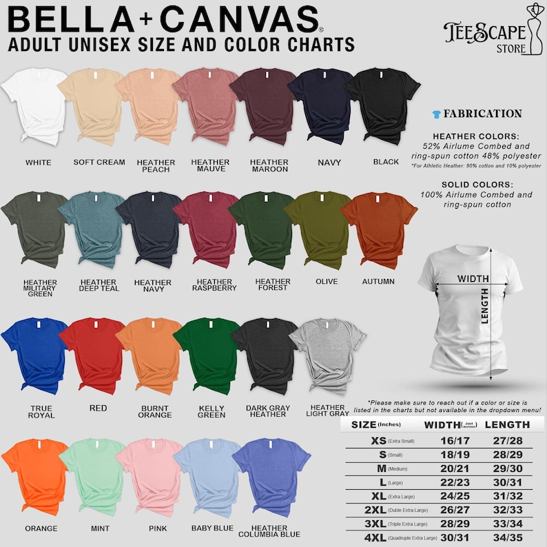 a women's t - shirt with the size and color chart