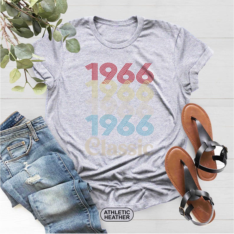 Classic 1966 Birthday T-Shirt, 60th Birthday Shirt, Vintage 60th Birthday Gift Shirt For Women, 60th Birthday Gift For Men, Retro 1966 Shirt Athletic Heather (H.Light Grey)