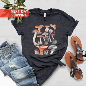 Vintage Illustration Mushroom Decor Art Shirt, Botanical Shirt, Plant Shirt, Mushroom Shirt, Hippie Shirt, Nature Lover