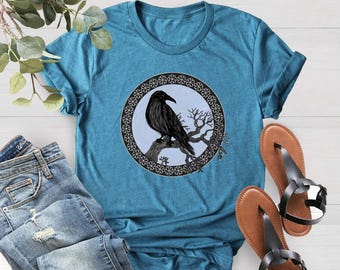 Maglietta &quot;Amante del Corvo&quot;, Maglietta &quot;Albero Scandinavo&quot;, Regalo per Uomo, Maglietta &quot;Corvo Gotico&quot;, Maglietta &quot;Amante degli Uccelli&quot;, Maglietta &quot;Donna Corvo&quot;, Maglietta &quot;Corvo Uccello&quot;
