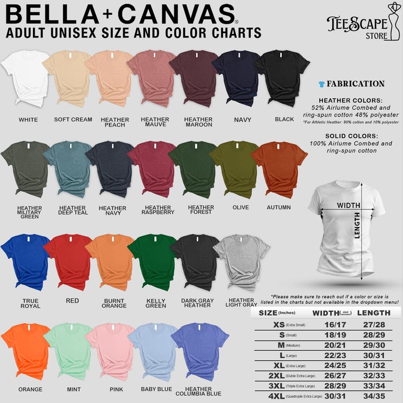 a women's t - shirt with the size and color chart