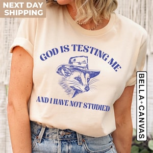 God Is Testing Me, Funny Unisex Tee, Possum T-Shirt, Meme T-Shirt, Trash Panda Shirt, Vintage Drawing Shirt, Raccoon Meme Shirt, Mens Shirt