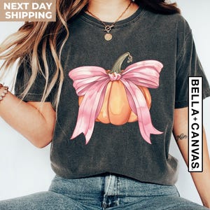 Halloween Shirt, Coquette Halloween, Pumpkin Shirt, Retro Halloween Tee, Fall Shirt, Pink Bow Shirt, Vintage Halloween TShirt, Gift For Her image 2