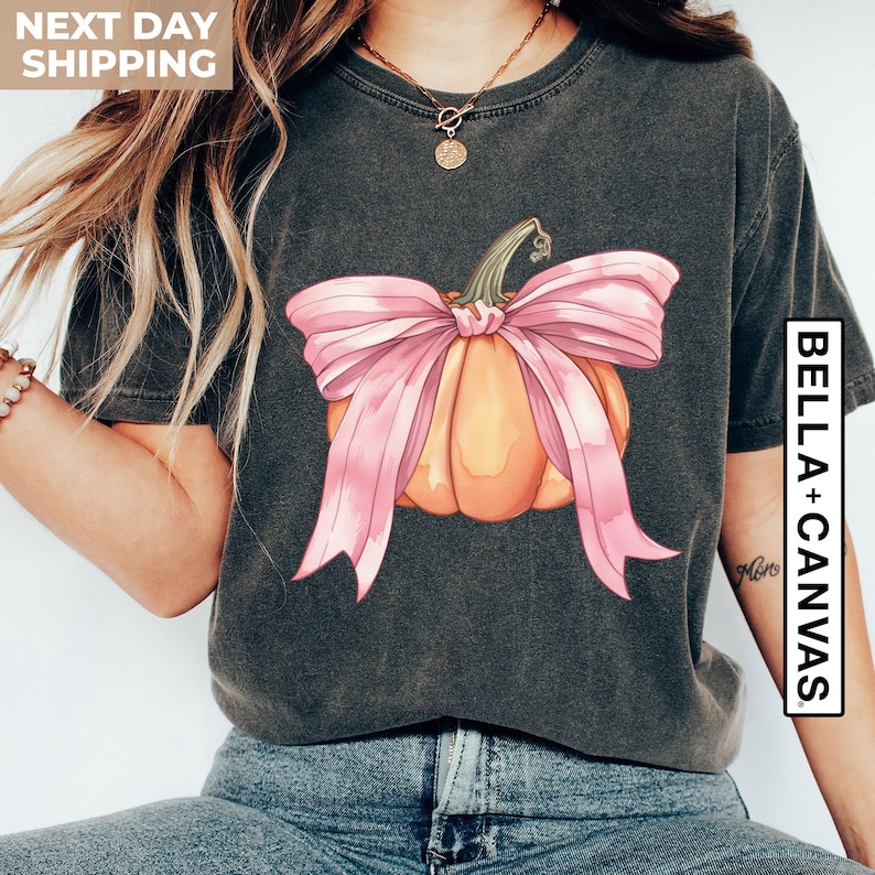 Halloween Shirt, Coquette Halloween, Pumpkin Shirt, Retro Halloween Tee, Fall Shirt, Pink Bow Shirt, Vintage Halloween TShirt, Gift For Her image 2