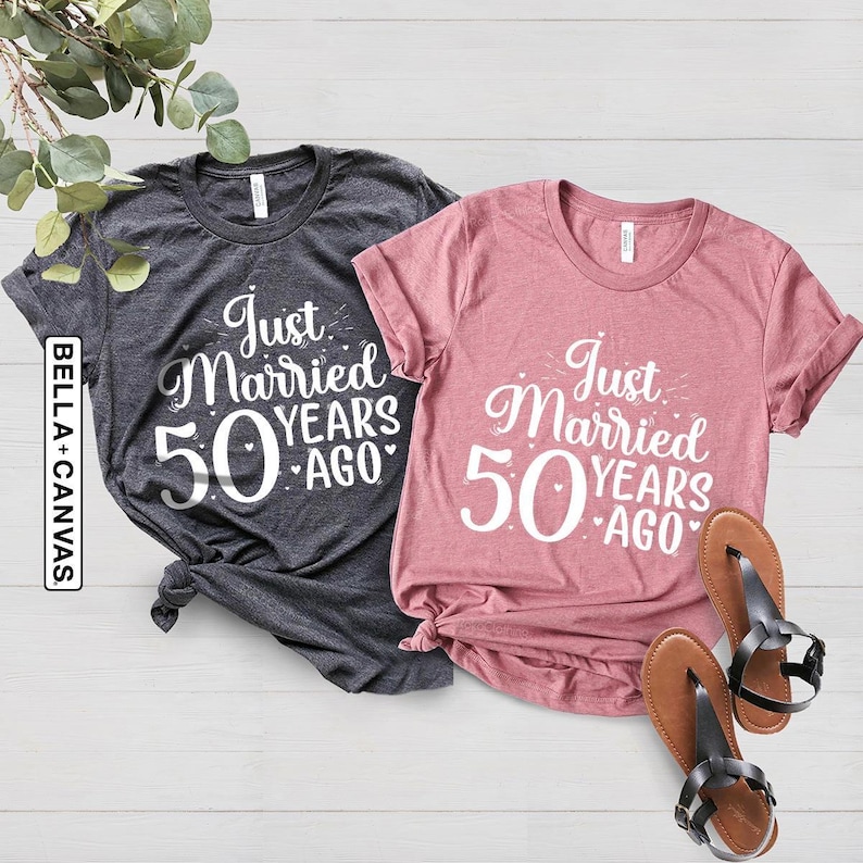 Just Married 50 Years Ago, 50th Wedding Anniversary Shirt, Couples Matching Wedding Gift, Married For 50 Years, Matching Anniversary Gift image 1