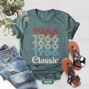 Classic 1966 Birthday T-Shirt, 60th Birthday Shirt, Vintage 60th Birthday Gift Shirt For Women, 60th Birthday Gift For Men, Retro 1966 Shirt Heather Forest
