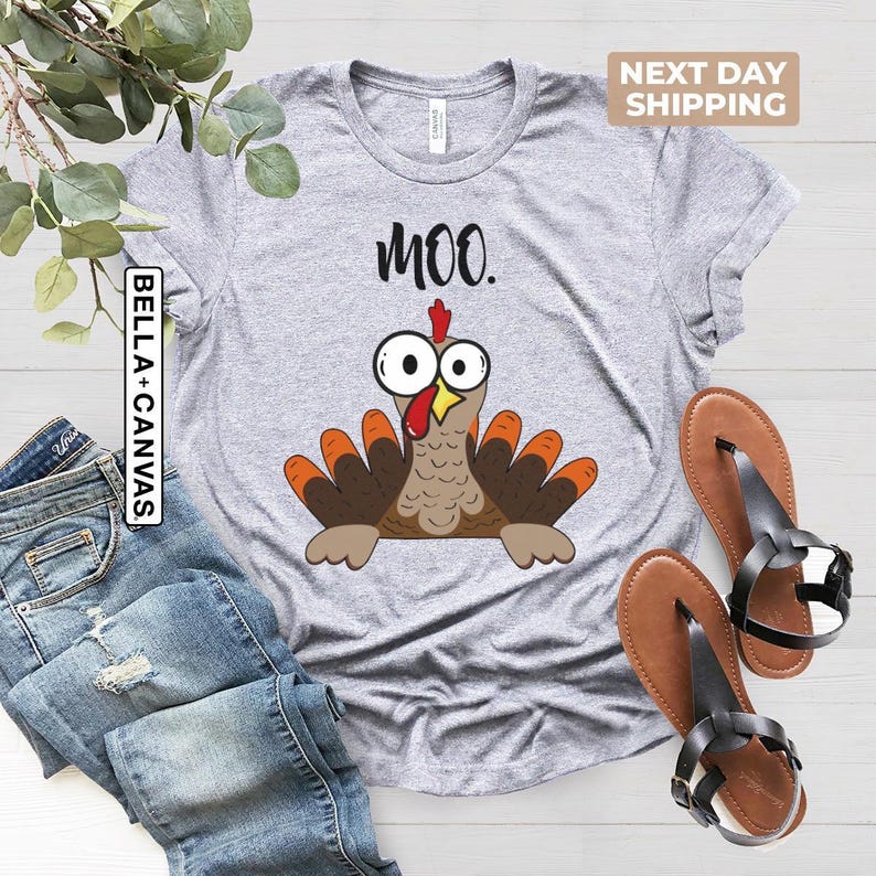 Funny Thanksgiving Shirt For Women and Men, Funny Turkey Moo Unisex Shirt, Fake Cow Tee, Thankful Farmer Tee, Farmer Gift, Thanksgiving Gift 画像 3