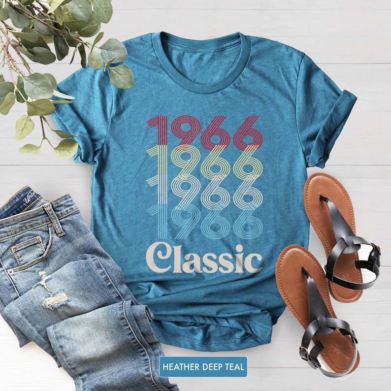 Classic 1966 Birthday T-Shirt, 60th Birthday Shirt, Vintage 60th Birthday Gift Shirt For Women, 60th Birthday Gift For Men, Retro 1966 Shirt Heather Deep Teal