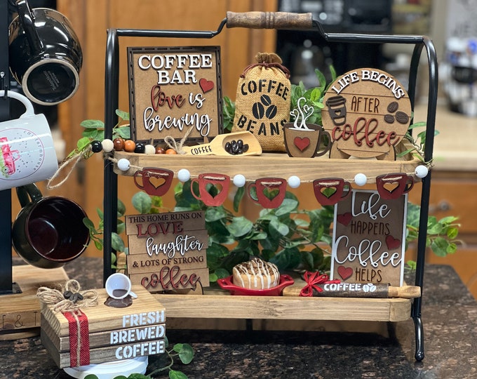 Coffee Tiered Tray, Coffee Bar Decor, Faux Cinnamon Rolls, Coffee Tier