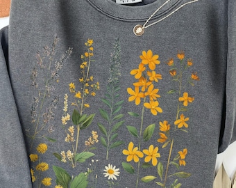 Herbal Comfort Colors Sweatshirt: Vintage Pressed Yellow Flowers