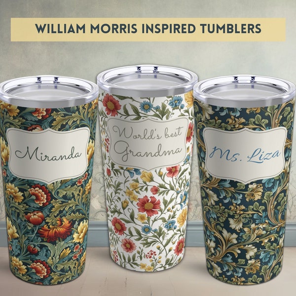 William Morris Style Tumbler Custom Gift for Mom Travel Cup Gift Teacher Tumbler Personalized Mug Gift Grandma Botanical Travel Cup Gift