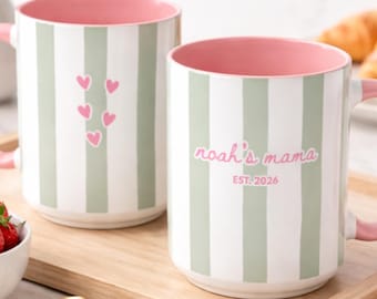Custom Mom Est. 2026 Gift Pastel Striped Name Reveal Present Mug Custom Est Year Surprise Gift to Nonna Coffee Mug Appreciation Mimi Idea