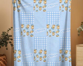Personalized Baby Boy Blanket: Duck Patchwork, Soft Plush Crib Bedding