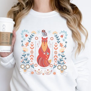 Hygge Scandi Boho Fox Shirt | Cottagecore Sweater | Nordic Folk Art Sweatshirt | Scandinavian Folk Art Crewneck | Nature Sweatshirt